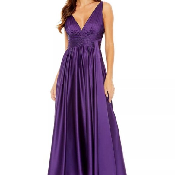 Ieena Mac Duggal Purple Ruched A-Line Midi Tea Length Gown